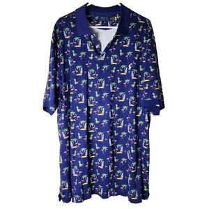 Polo Ralph Lauren Shirt Men's 2XLT Blue Tropical Flamingo‎ Island Surf Summer